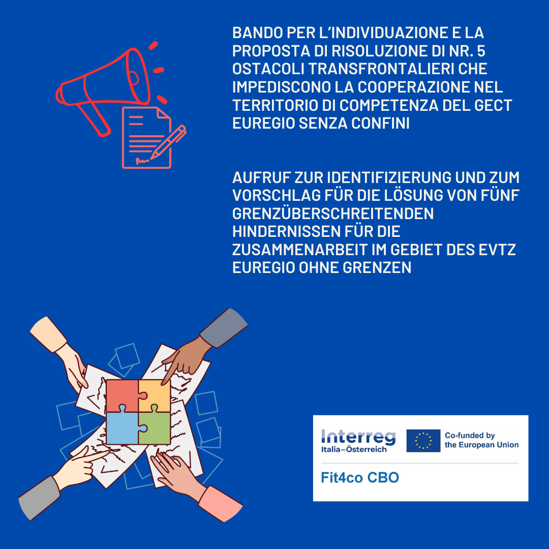 GECT EUREGIO SENZA CONFINI: bando per trovare risoluzione a 5 ostacoli transfrontalieri